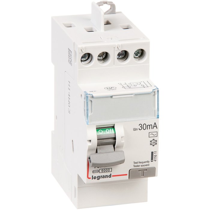 Interrupteur bipolaire DX³ ID - Type AC - 40 A - 2 modules - Connexio vis / vis - Arrivée haut / départ haut - Legrand